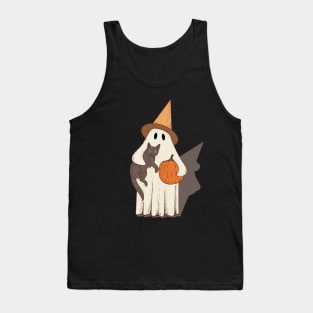 Vintage Ghost with Cat Halloween Graphic Tank Top